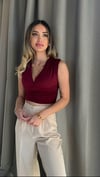 Kadın Gipeli V Yaka Bordo Crop Bluz