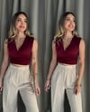 Kadın Gipeli V Yaka Bordo Crop Bluz