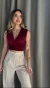 Kadın Gipeli V Yaka Bordo Crop Bluz