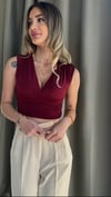 Kadın Gipeli V Yaka Bordo Crop Bluz