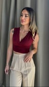 Kadın Gipeli V Yaka Bordo Crop Bluz