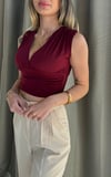 Kadın Gipeli V Yaka Bordo Crop Bluz