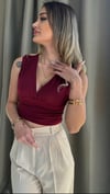 Kadın Gipeli V Yaka Bordo Crop Bluz