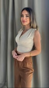 Kadın Gipeli V Yaka Krem Crop Bluz