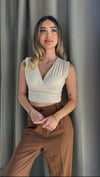 Kadın Gipeli V Yaka Krem Crop Bluz