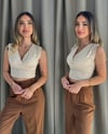 Kadın Gipeli V Yaka Krem Crop Bluz