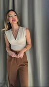 Kadın Gipeli V Yaka Krem Crop Bluz