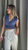 Kadın Gipeli V Yaka Mavi Crop Bluz
