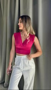 Kadın Gipeli V Yaka Pembe Crop Bluz