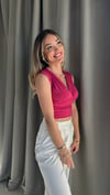 Kadın Gipeli V Yaka Pembe Crop Bluz