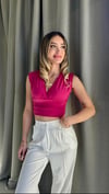 Kadın Gipeli V Yaka Pembe Crop Bluz