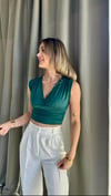 Kadın Gipeli V Yaka Yeşil Crop Bluz