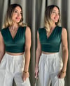 Kadın Gipeli V Yaka Yeşil Crop Bluz