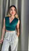 Kadın Gipeli V Yaka Yeşil Crop Bluz