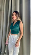 Kadın Gipeli V Yaka Yeşil Crop Bluz