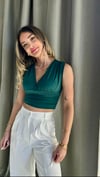 Kadın Gipeli V Yaka Yeşil Crop Bluz