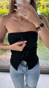 Kadın Gül Detay Siyah Straplez Bluz