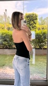 Kadın Gül Detay Siyah Straplez Bluz