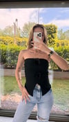 Kadın Gül Detay Siyah Straplez Bluz