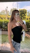 Kadın Gül Detay Siyah Straplez Bluz