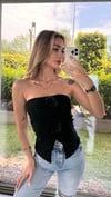 Kadın Gül Detay Siyah Straplez Bluz