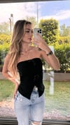 Kadın Gül Detay Siyah Straplez Bluz