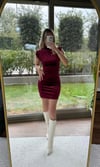 Kadın kadife vatkalı mini arka fermuar detay elbise