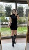 Kadın kadife vatkalı mini arka fermuar detay elbise