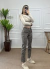 Kadın kahve leopar desen mom jean