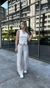 Kadın Keten İçi Astarlı Yelek Beli Lastikli Palazzo Takım