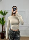 Kadın krem parmak geçmeli esnek body