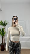 Kadın krem parmak geçmeli esnek body