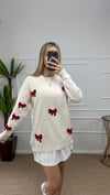 Kadın kurdele detay oversize triko kazak
