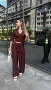 Kadın Kuşak Bağlama Yarım Kol Gömlek Pantolon Takım