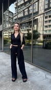 Kadın Kuşak Bağlama Yarım Kol Gömlek Pantolon Takım