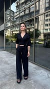 Kadın Kuşak Bağlama Yarım Kol Gömlek Pantolon Takım