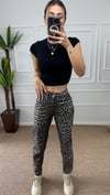 Kadın leopar desen mom jean