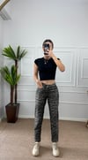 Kadın leopar desen mom jean