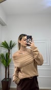 Kadın madonna yaka standart beden triko oversize kazak
