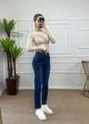 Kadın mavi renk mom jean