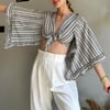 kadın ön bağlamalı kruvaze croptop