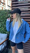 kadın oversize tek düğme kot ceket