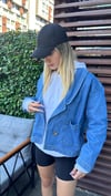 kadın oversize tek düğme kot ceket