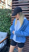 kadın oversize tek düğme kot ceket