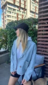 kadın oversize tek düğme kot ceket