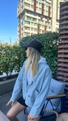 kadın oversize tek düğme kot ceket