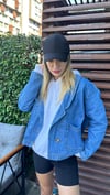 kadın oversize tek düğme kot ceket