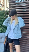 kadın oversize tek düğme kot ceket