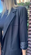 kadın oversize uzun çizgili blazer ceket