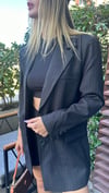 kadın oversize uzun çizgili blazer ceket